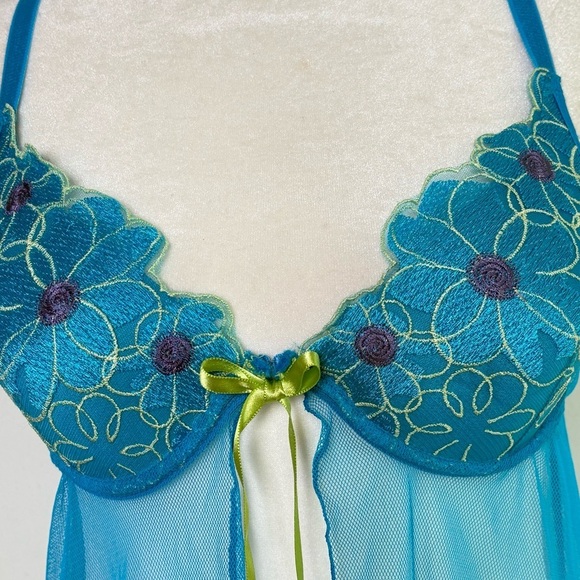 Vintage Y2K Floral Coquette Bow Mesh Cami Chemise Lingerie Phoebe S - Picture 8 of 17